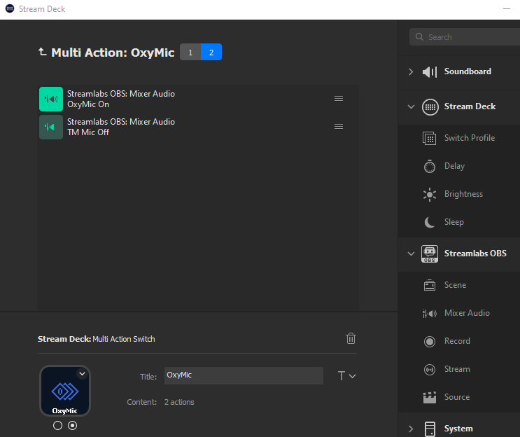 Stream deck settings for Oxy Mask